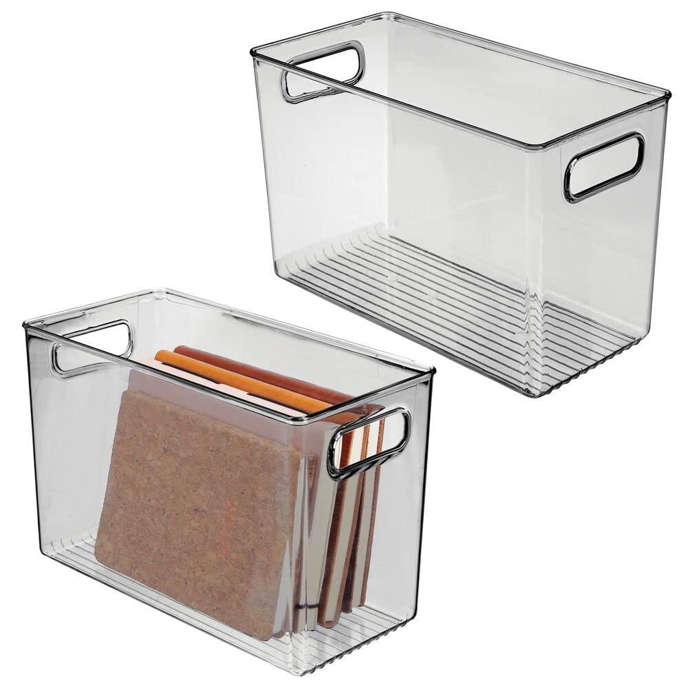 mDesign Deep Plastic Home Storage Organizer Bin for Cube Furniture Shelving in Office, Entryway, Closet, Cabinet, Bedroom, Laundry Room, Nursery, Kids Toy Room - 12" x 6" x 7.75" - 2 Pack - Smoke Gray