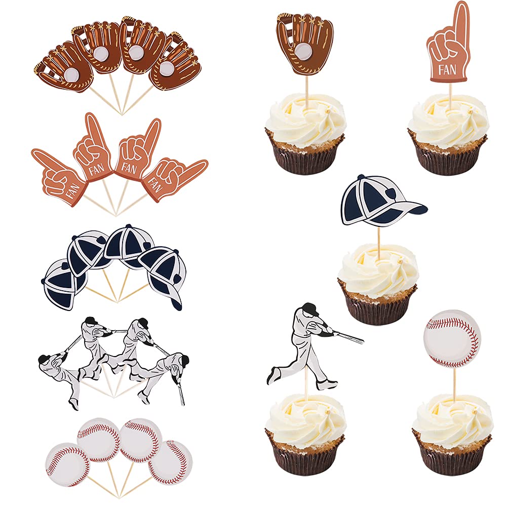 Baseballs Cupcake Toppers Pack of 20 For Birthday Sport Theme Party Decorations