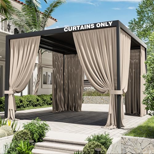 Kimunuk 12' X 12' Gazebo Curtains Universal Replacement, Sidewall 4-Piece Privacy Curtains for Patios, Outdoors, Decks, Gardens