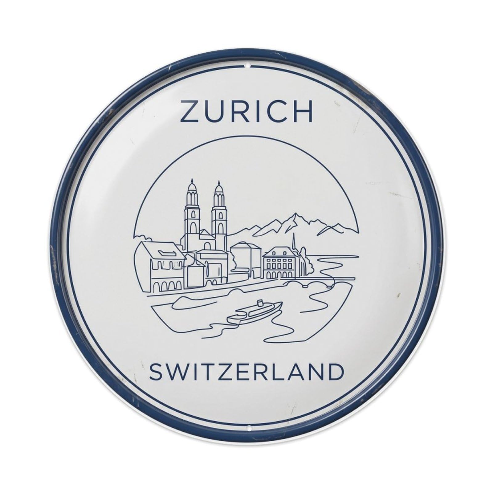 Vintage Travel Zurich Skyline Switzerland Metal Tin Sign