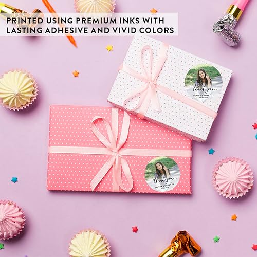 Miniatura 5 de Andaz Press Paquete de 40 etiquetas redondas personalizadas con fotos de 2 pulgadas, dulces 16 etiquetas, calcomanías clásicas de agradecimiento con