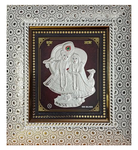 Image of ARTSMINE - 999 Pure Silver Radha Krishna Frame - Pure Silver Sheet with Purity Certificate & Resale Value | Pooja Room, Home & Office Decor | Wedding, Corporate & Housewarming Gift | Handcrafted Table Top & Wall Mount - 1 Unit (20 x 22 CM)