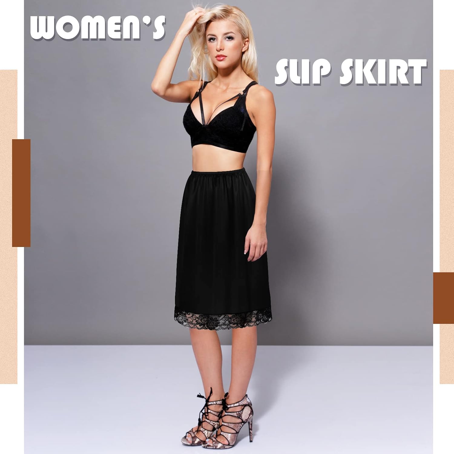 Zhanmai 3 Pieces Half Slips, Womens Slip for Under Dresses Extenders Skirt Half Slip Satin Anti Static Lace Long Underskirt - Image 5