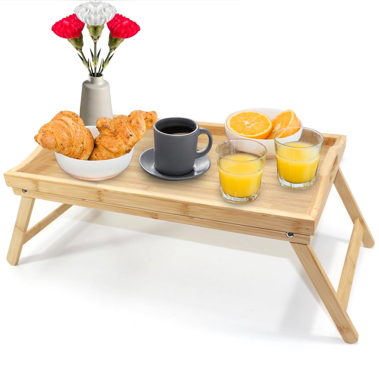 Betttablett klappbar groß Bambus Frühstückstablett fürs Bett Serviertablett mit Beinen Tablett Essenstablett