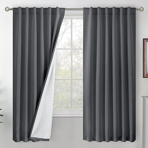 BGment Blackout Curtains for Bedroom 72 Inch Length, Thermal Insulated Bedroom Curtains Soundproof Room Darkening Window Curtains with Rod Pocket and Back Tab, Each Panel 52 Inch Wide, Dark Grey
