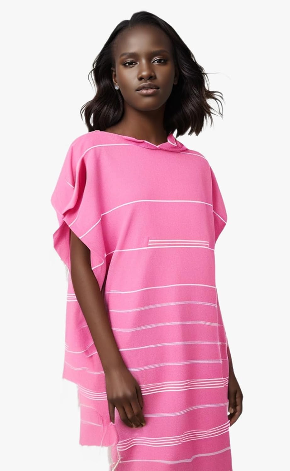 1pcs Turkish Towel Poncho Turkish Cotton Surf Poncho Changing Towels Swim Robe with Pocket Swim Cover Up Wearable Towel Hooded Beach Towel for Adult Man Women Beach Pool (Pink, M) - Image 3