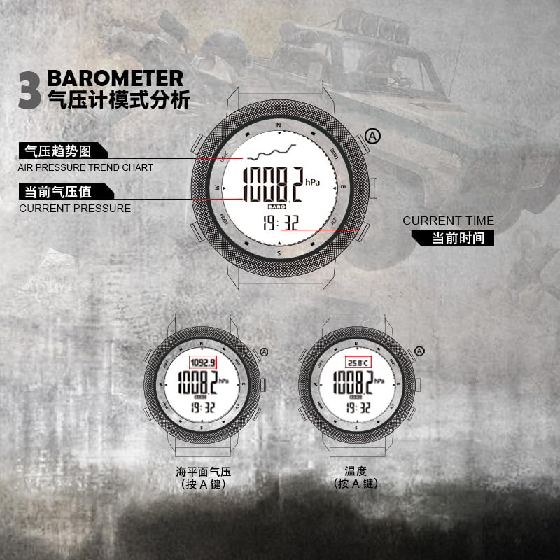 North Edge APACHE-46 - Orologio digitale da uomo, 46 mm, per sport all'aria aperta, corsa, nuoto, sport all'aria aperta, altimetro, barometro, bussola