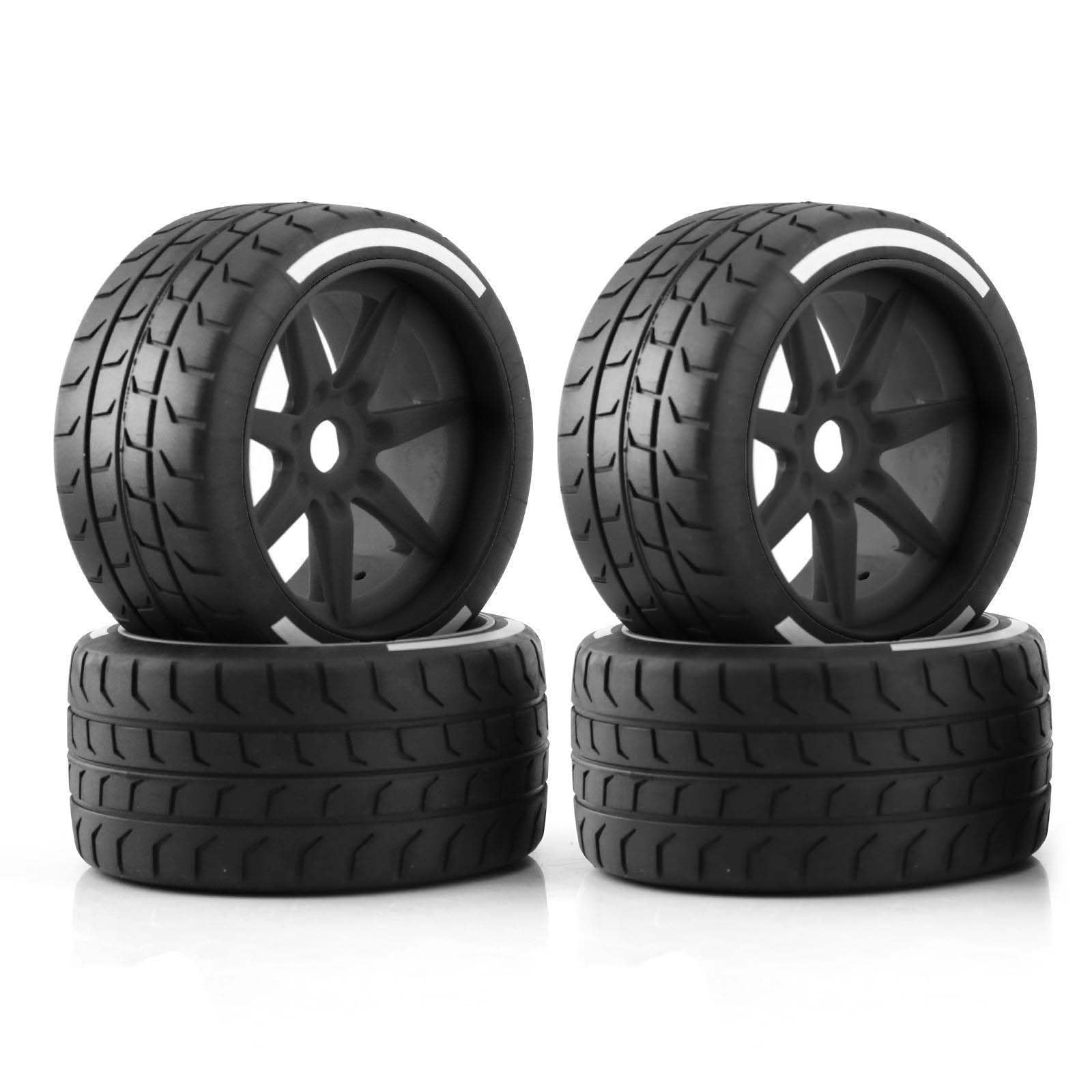 1/7 Scale RC Tires and Plastic Wheels Set, 17mm Hex Wheel Upgrade Parts for 1:7 ARRMA Felony FSR RC Model Car Truck (Black)
