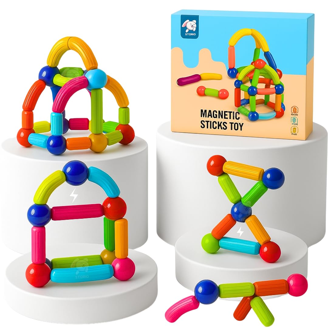 Storio Magnetic Building Blocks/Sticks Kids Toys, Educational Learning Sticks and Balls, Activities for Toddlers, Kids for 3+ Year Old | Best Gifts - 25pcs