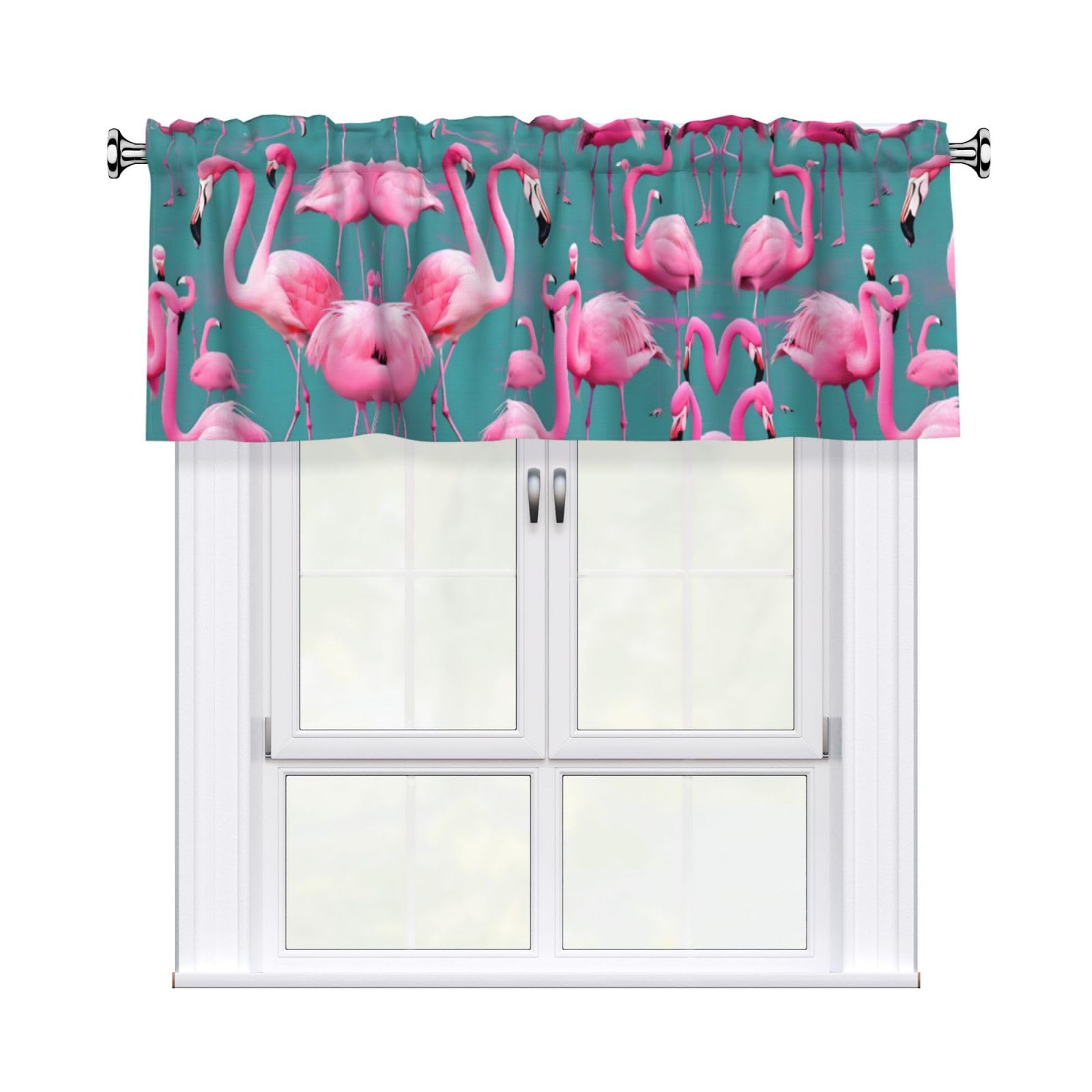 HJFCZH WHJSSF A flock of flamingos Prints 54x18in Curtain Valance - Peach Skin Polyester Kitchen Cover with Light Filtering Floral & 3" Rod Pocket