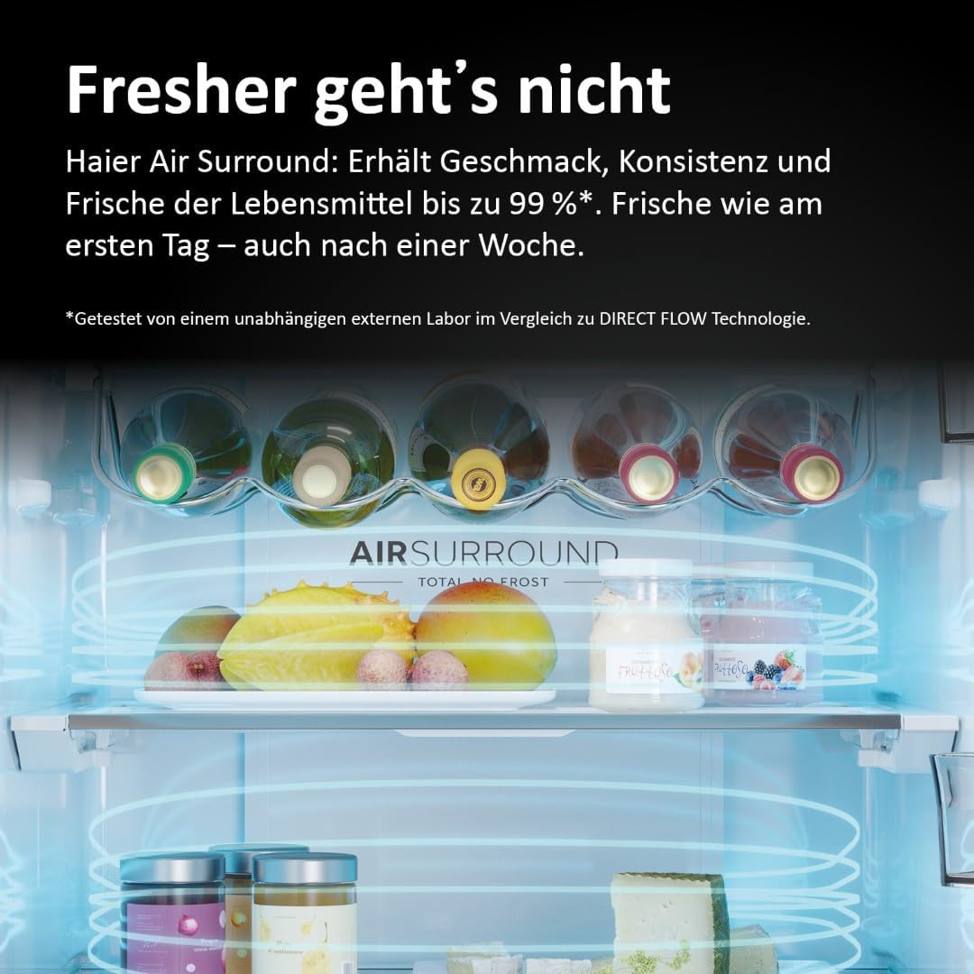 Haier Kühl-Gefrierkombination 3D 60 Serie 5 HTW5618DNMG | 1,85m, No Frost, Ergonomische Gefrierschubladen, Mit Gefrierfach freistehend, Fassungsvermögen 360L, Wi-Fi, Smarte Kühlfächer