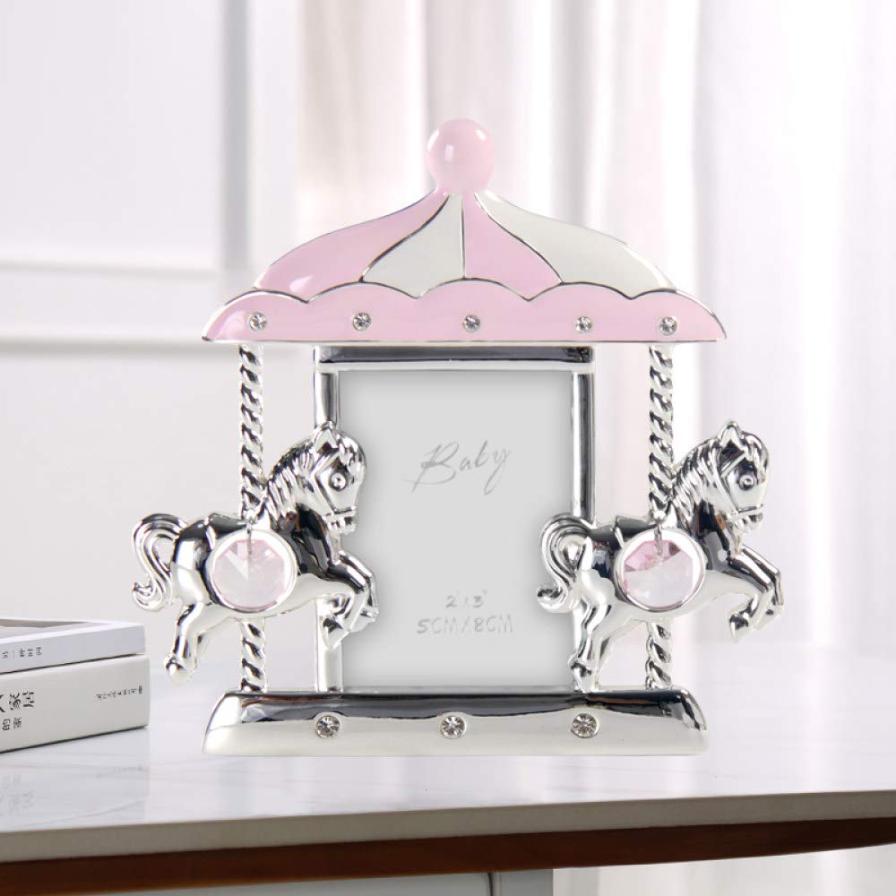 Cadre photo bébé cheval à bascule rose 10x15 cm pour décoration de salon