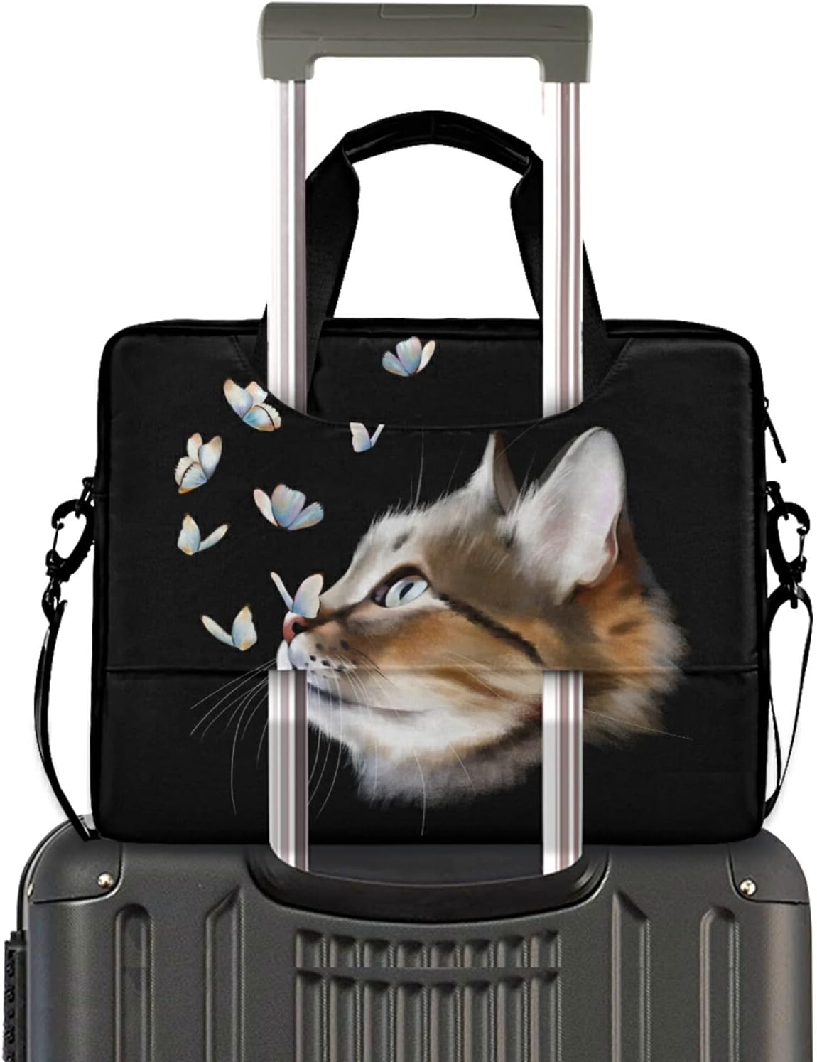Cute Kitty Cat with Butterfly Laptop Bag Case 13 14 15.6 inch Laptop Messenger Bag Crossbody Briefcase for Men Women with Shoulder Strap Handle