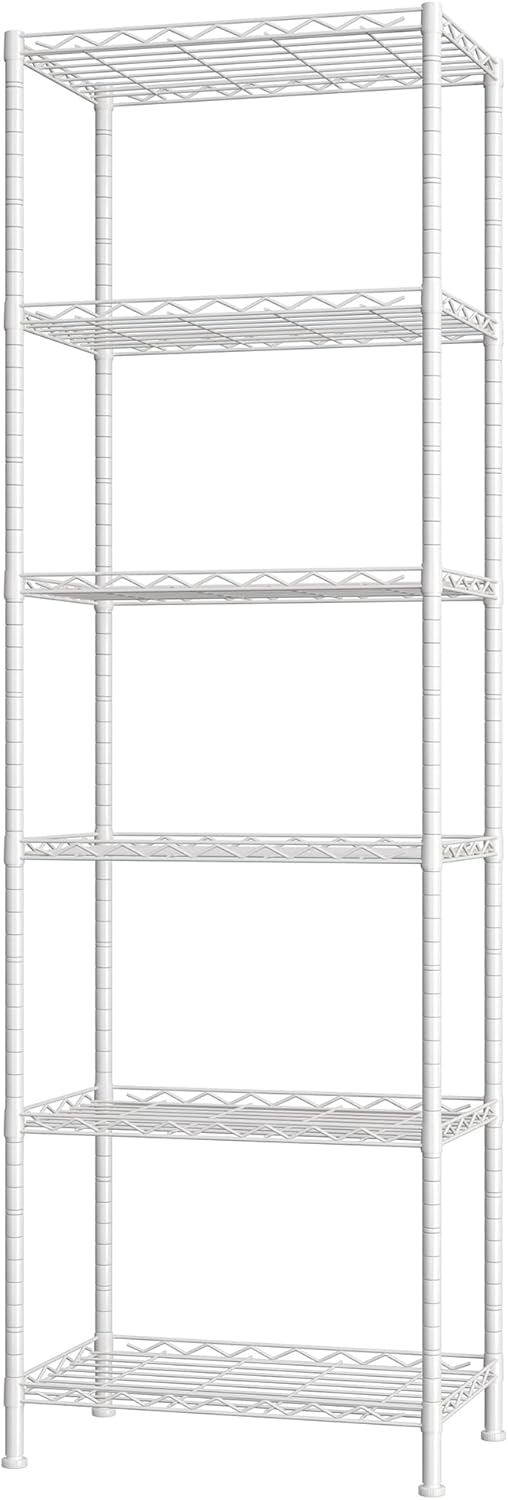 HOMEFORT 6-Shelving Unit, Adjustable Wire Shelving, Metal Wire Shelf Rack Organizer for Kitchen, Pantry, Closet, Bathroom, Laundry, White, 21" W x 11" D x 69" H