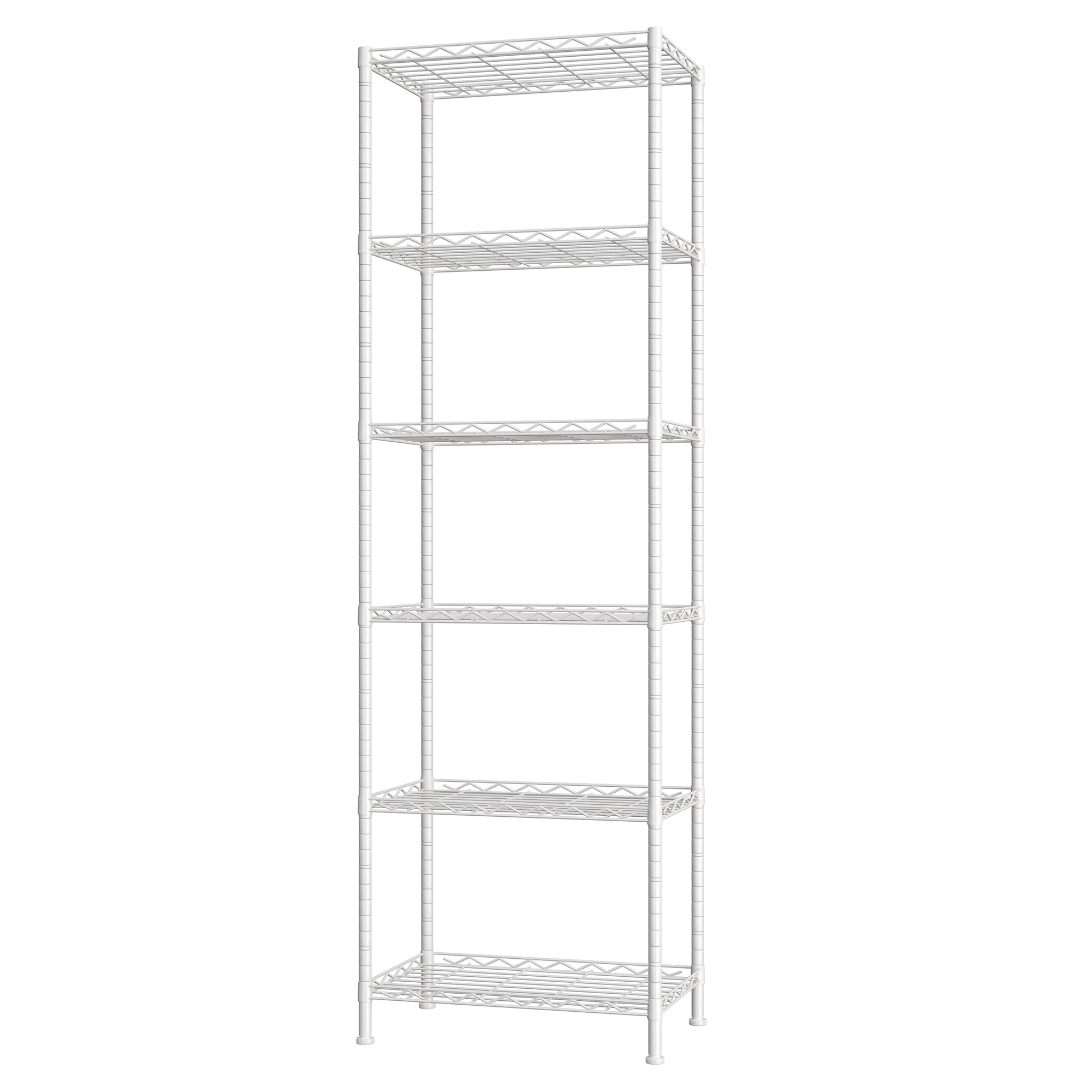 HOME BI 6-Shelving Unit, Adjustable Wire Shelving, Metal Wire Shelf Rack Organizer for Kitchen, Pantry, Closet, Bathroom, Laundry, White, 21" W x 11" D x 69" H