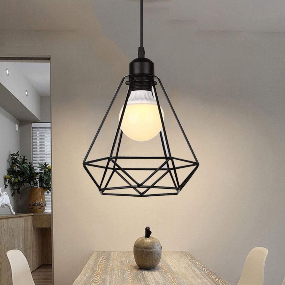 Mengjay Pendant Light Vintage Metal lampshade Retro E27 Hanging lamp with Geometric Triangle Design Industrial Ceiling Light Hanging lamp for Bedroom, Living Room, Restaurant (Style:H)