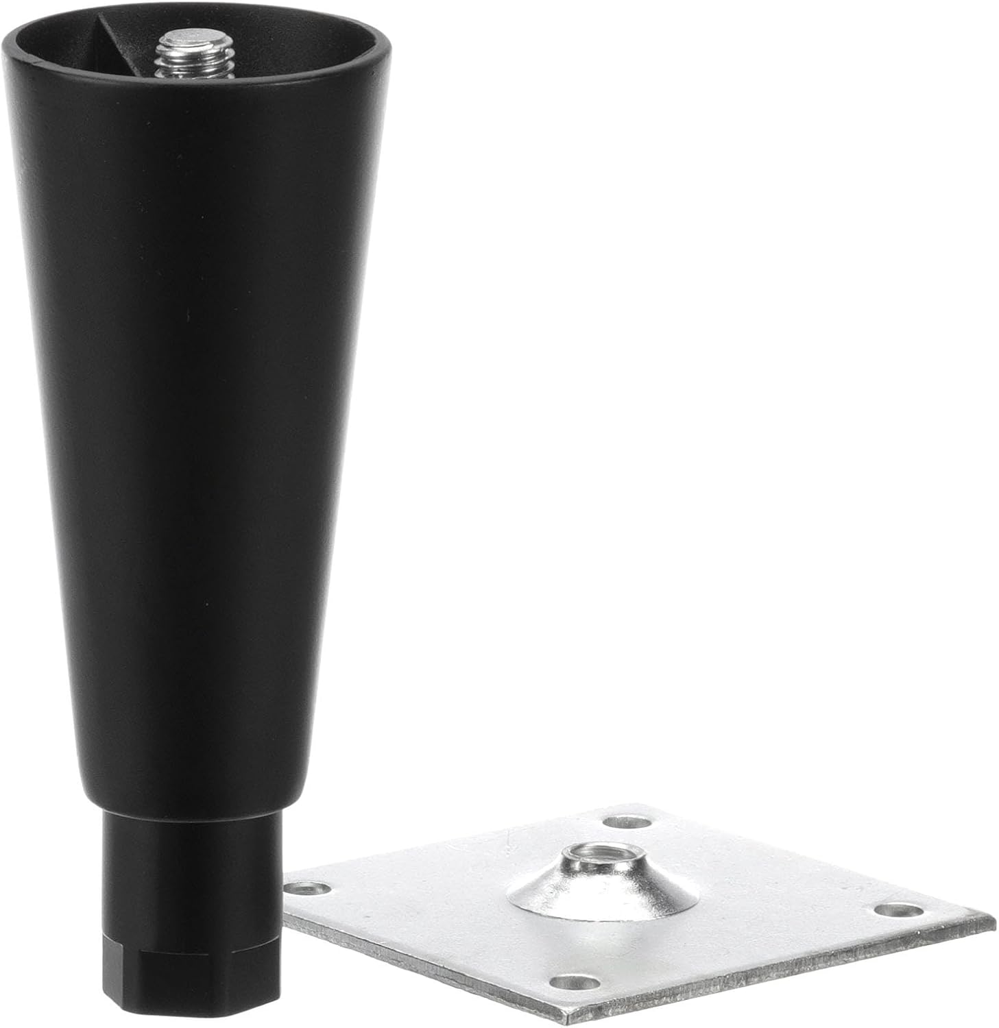 Component Hardware 6" H Black Epoxy Die Cast Equipment Leg with Adjustable Hex Toe and Removable Mounting Plate