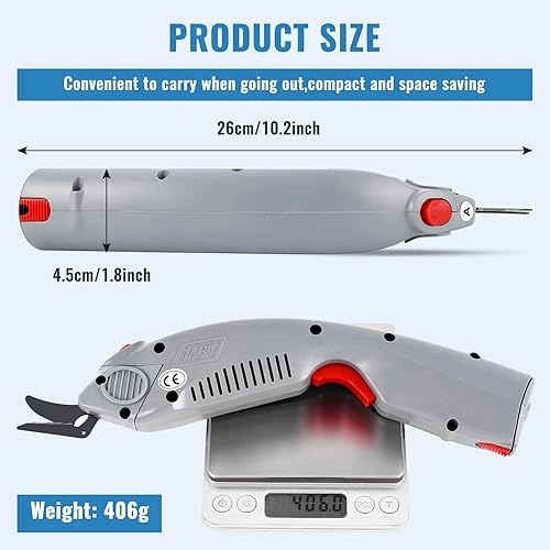 Vista 2 de MXBAOHENG Wbt-1 Tijeras eléctricas de tela inalámbricas, cortador de tela recargable para alfombra/cuero/goma/cartón (1 batería y una cuchilla)