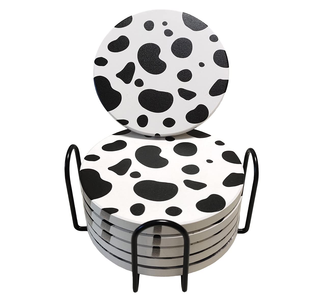 Buy Coasters for Drinks Absorbent, 6 Pcs Ceramic Cow Print Coasters Set with Holder, 4" Cup Mats