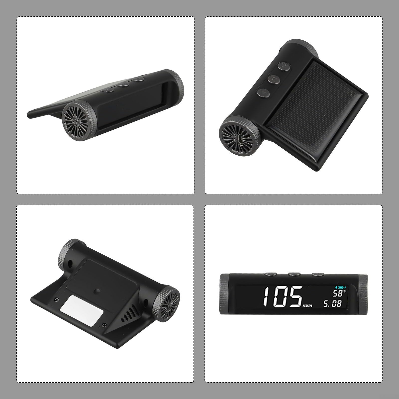 Tachimetro a energia solare HUD Head Up Display Wireless GPS con batteria 650 mAh, contachilometri digitale, nero