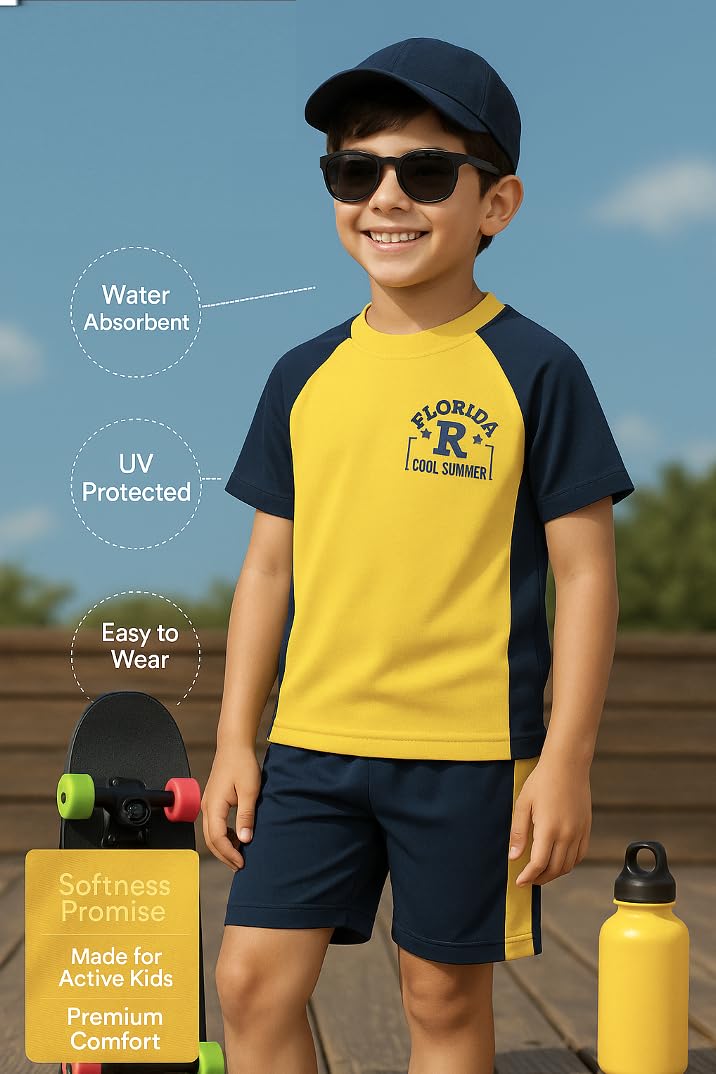 Bubble Berry Boys' 2-Piece Swim Set | Sporty Style | Polyester-Spandex Blend (in, Age, 6 Years, 7 Years, Yellow) - Image 3 thumbnail