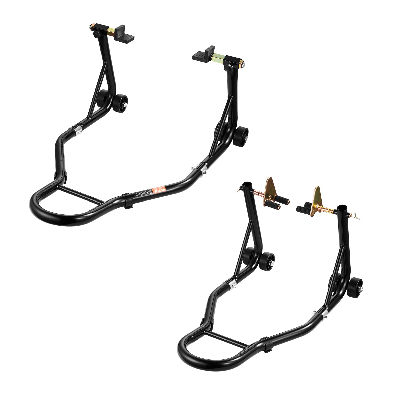 VEVOR Elevador de Caballete para Motocicleta, Capacidad de 500 kg, Soporte de Doble Horquilla para Rueda Delantera, Compatible con Yamaha, Honda y Suzuki, Negro. 770 x 590 x 350 mm