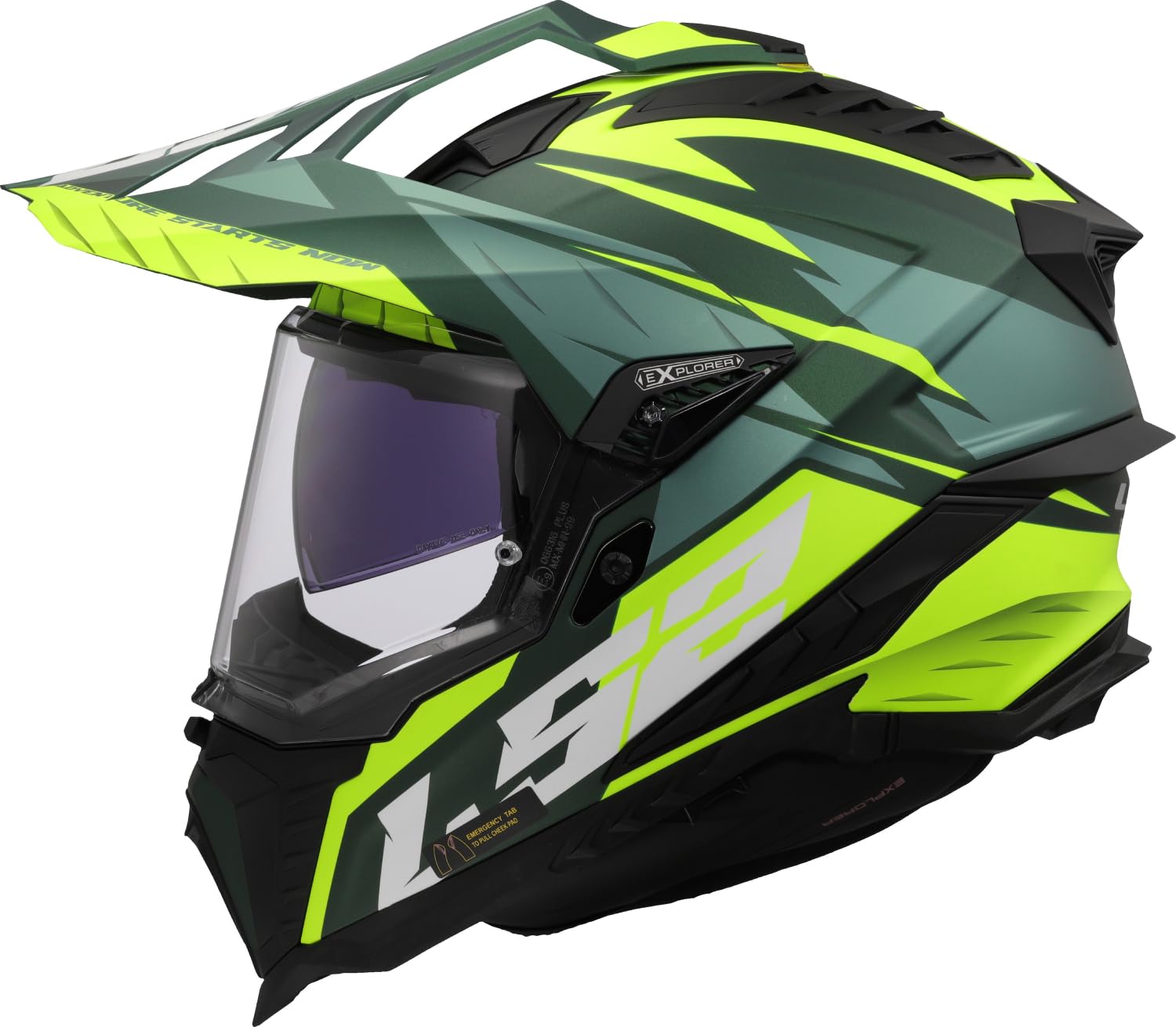 LS2, Casco Moto Cross EXPLORER SPIRE Green H-V Yellow, M