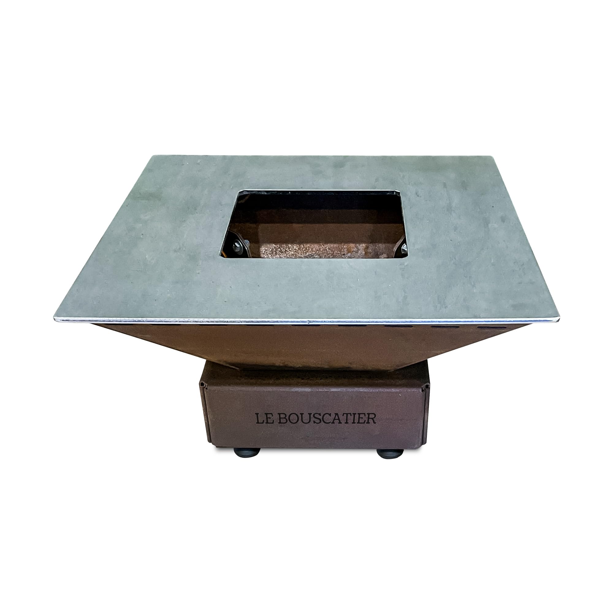 Brasero Plancha en Acier Corten – Barbecue Exterieur avec Rangement Bûches – Design Jardin Terrasse – Modèle Lou Pitchoun – Grille de Cuisson et Stop Food Inclus