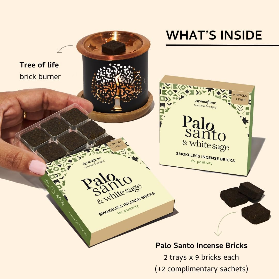 Palo Santo and White Sage Smokeless Bricks & Tree of Life Burner, Aromafume