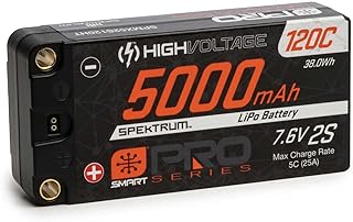 Spektrum 7.6V 5000mAh 2S 120C Smart Pro Race Shorty Hardcase LiHV Battery: Tubes, 5mm, SPMX52S120HT