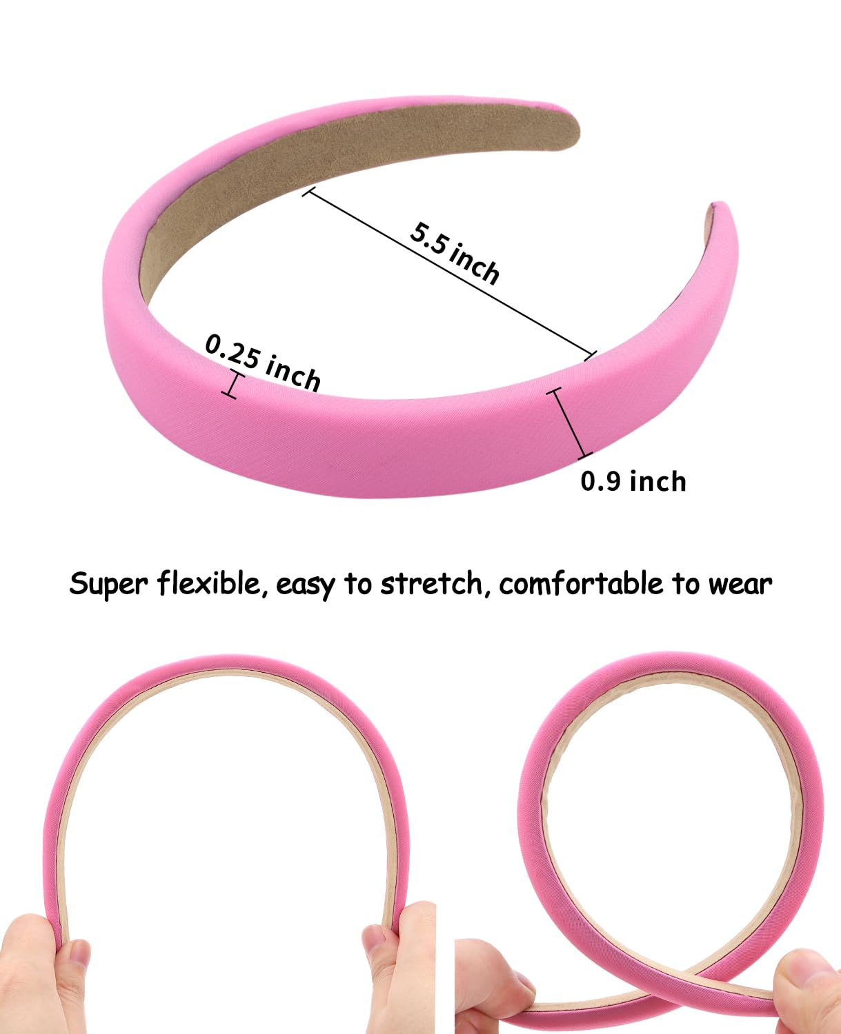 Wecoe Confezione da 4 fasce imbottite da donna, antiscivolo, morbide, spesse, comode, graziose, rosa, accessori per capelli Y2K, accessori per capelli per donne e ragazze