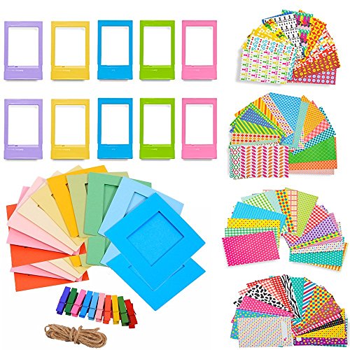 5 in 1 Colorful Bundle Kit Accessories for Fujifilm Instax Mini 9/8 Camera - Assorted Accessory Pack of Sticker Frames, Plastic Desk Frame, Hanging Clips with String (Basic)