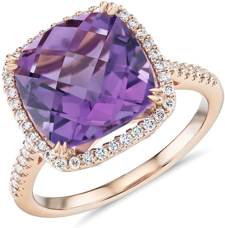 Rose Gold Plated Engagement Ring Natural-Amethyst Gtone Hollywood Design for Women Gifts for Her Ring US Ring Size : 9