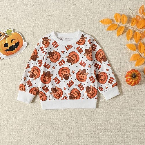 Toddler Baby Halloween Outfit Boys Girls Pumpkin Long Sleeve Crewneck Pullover Sweatshirts Elastic Waist Pants Set2