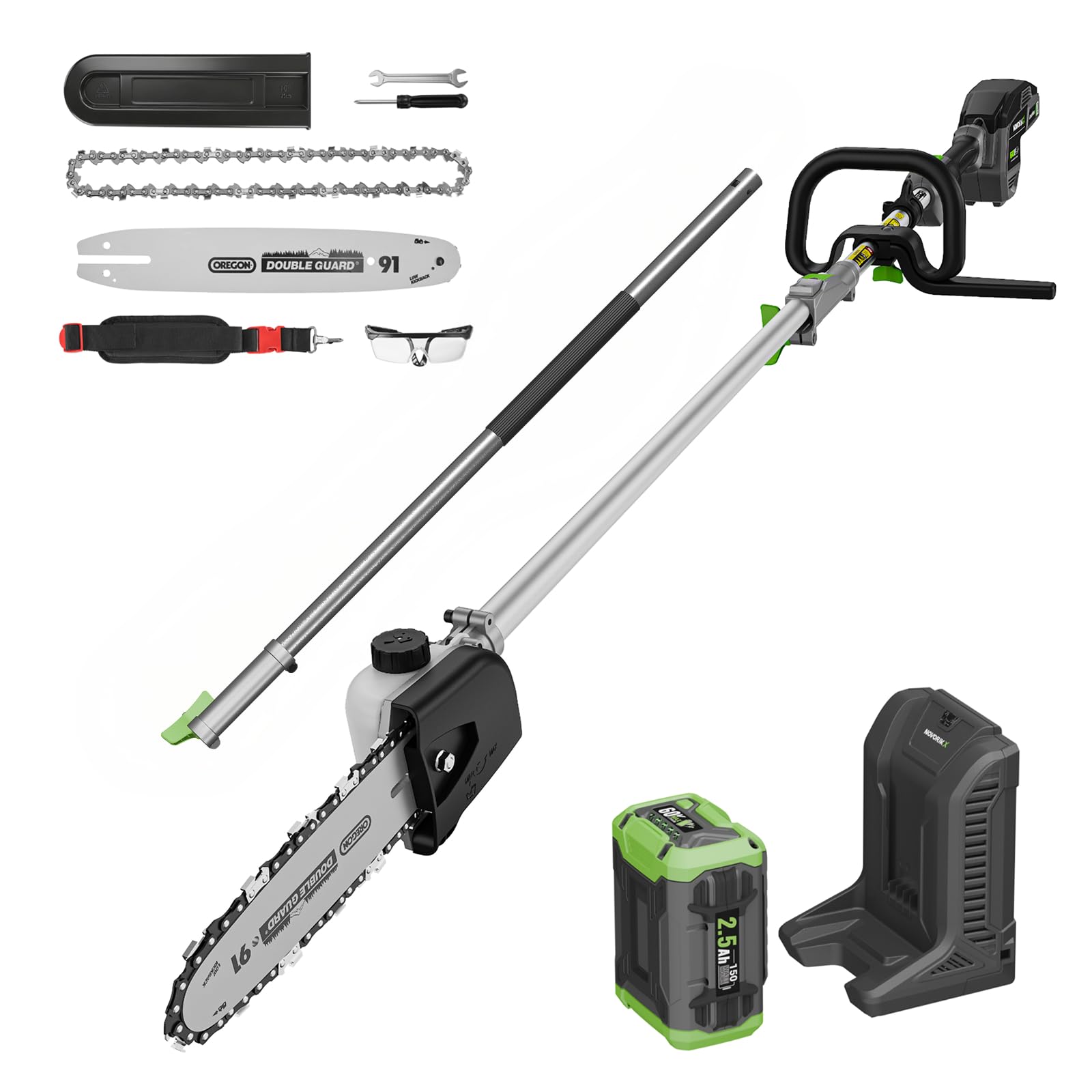 Photo 1 of 15-FT Cordless Pole Saw 60V Electric Power PoleSaw for Tree Trimming With Pole 10" Cutting Power Max Reach 2.5AH Battery
