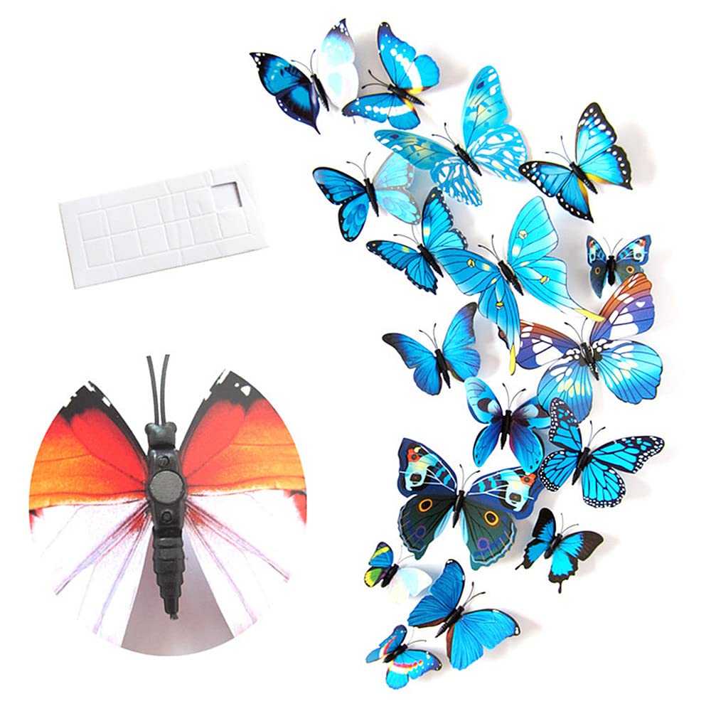 Amazon | 3D Blue Butterfly Wall Stickers 12 Pack - Assorted Sizes