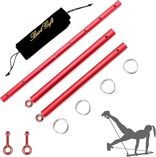 Miniatura 3 de Barra esparcidora roja expandible con 4 correas ajustables de piel roja para entrenamiento de ayuda deportiva, equipo de acondicionamiento físico