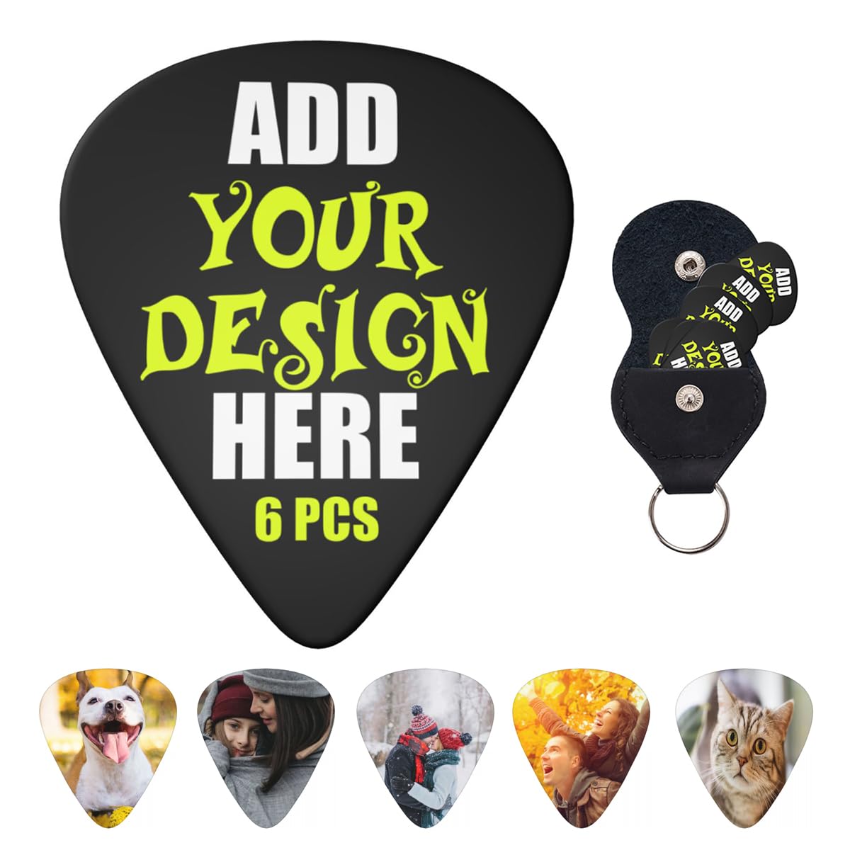 Personalized Custom Guitar Picks 6-Pack Personalized Your Own Photo Text Name Guitar Pick with Case for Men Women Friends Guitar Players Gift, 0.46mm