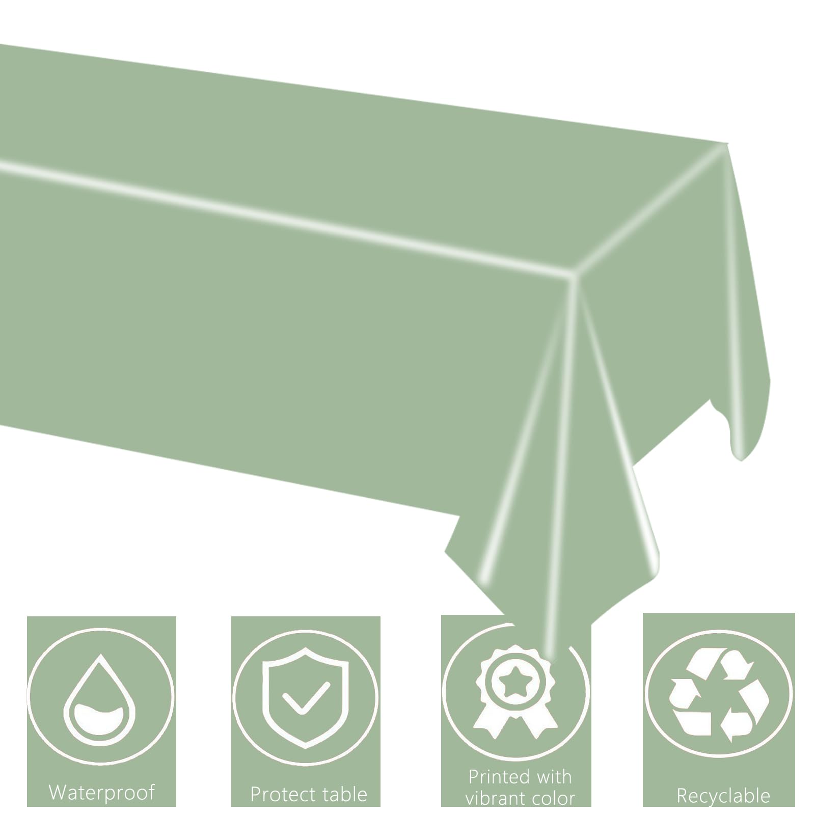 3pz Tovaglia Verde Salvia in Plastica, 137x274cm, Tovaglia Rettangolare per Compleanno, Feste Primavera, Matrimonio, Baby Shower, Decorazioni Tavola