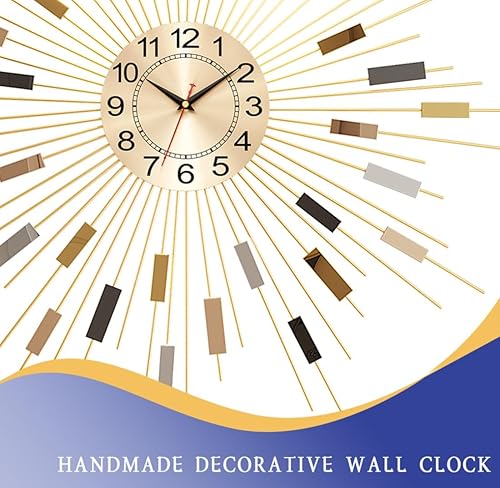 Miniatura 9 de Starburst - Reloj de pared redondo de 24 pulgadas, funciona con pilas, moderno reloj de pared decorativo de metal de mediados de siglo para sala de