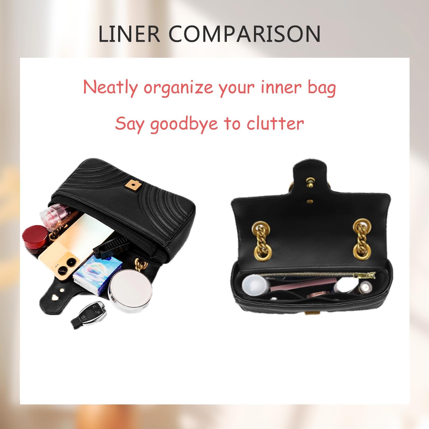 Doxo Purse Organizer Insert Compatible with GG Marmont Small Shoulder Bag, Custom Fit Inside Premium Bag Organizer Lightweight Purse Insert with Zipper, Handbag & Tote Shaper, Black/S - Image 4