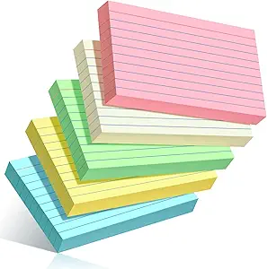 Colored Index Cards 3x5, 250 Pack, Ruled Index Cards, Flash Cards for Studying, Heavy Note Cards for Office, Home and School,Five Colors, Each Color Individually Wrapped, 50 Pack Per Package