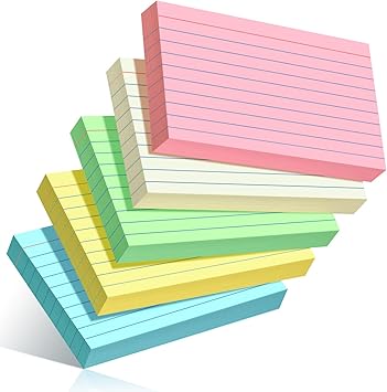 Colored Index Cards 3x5, 250 Pack, Ruled Index Cards, Flash Cards for Studying, Heavy Note Cards for Office, Home and School,Five Colors, Each Color Individually Wrapped, 50 Pack Per Package