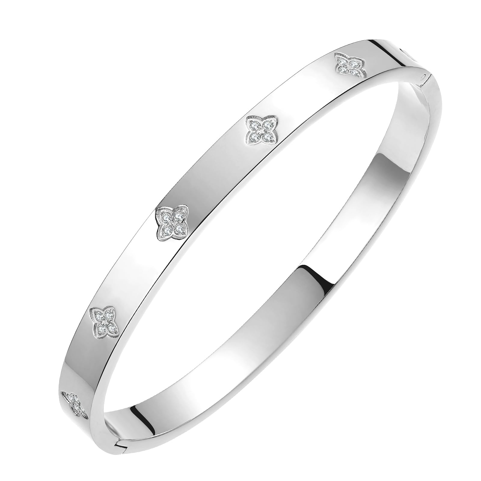 14K Gold Plated Four Leaf Clover Bangle Bracelet