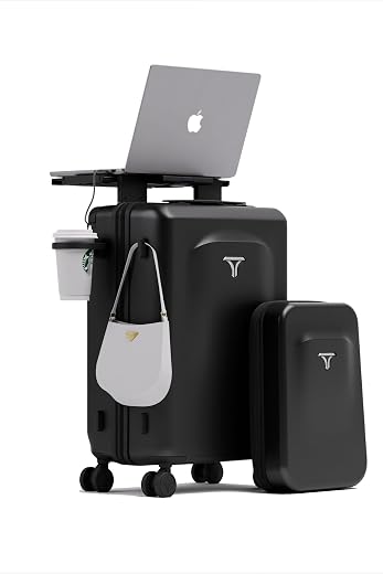 TRAMORA Carry-on PRO (56cm) Cabin Trolley Bag &amp; Free Backpack, Laptop Stand, Combination Lock, Phone Stand, Cup Holder, 8 ...