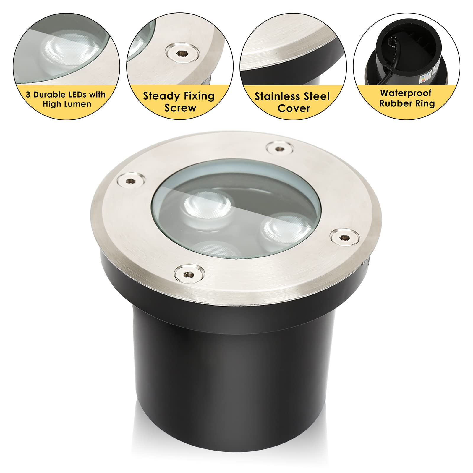 Herrselsam Bodeneinbaustrahler Aussen Led Runde 8er set Led Bodenstrahler Warmweiß Bodenlampe IP65 Wasserdicht Bodenleuchten Bodenspots Außen,für Gartenbeleuchtung und Gehwegbeleuchtung