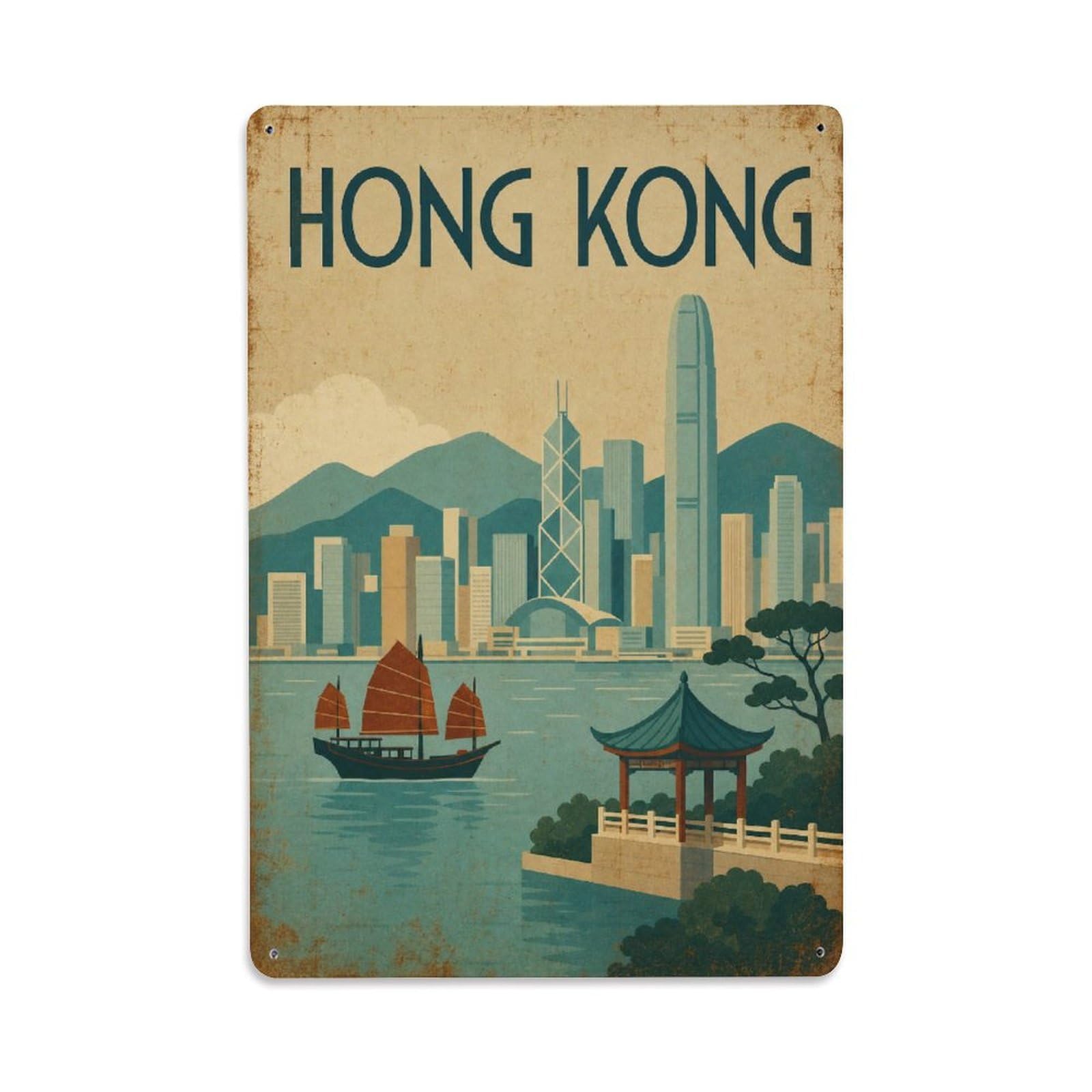 Metal Tin Sign Vintage Travel Hong Kong Tranquil
