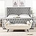 Jennifer Taylor Home Brooklyn King Tufted Panel Bed Headboard and Footboard Set, Opal Grey Velvet