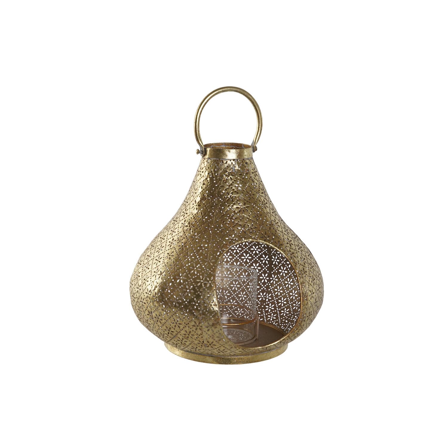 Photophore lanterne en métal doré et verre 25x25x26.5 cm pour bougie