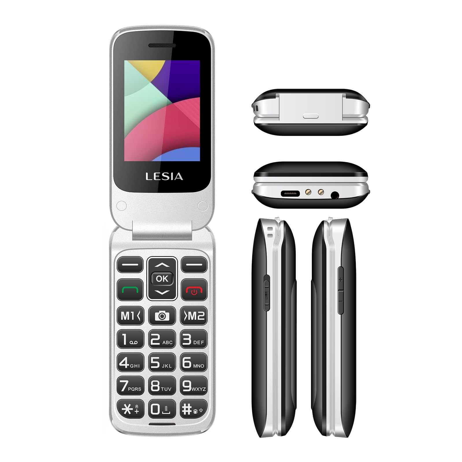 LESIA Teléfono Móvil para Personas Mayores de Tapa, 4G LTE Moviles de Teclas Grandes, Botón SOS, Fácil de Usar para Ancianos, Llamada Rápida, 1300mAh Batería,USB-C, Base de Carga, Flip Senior